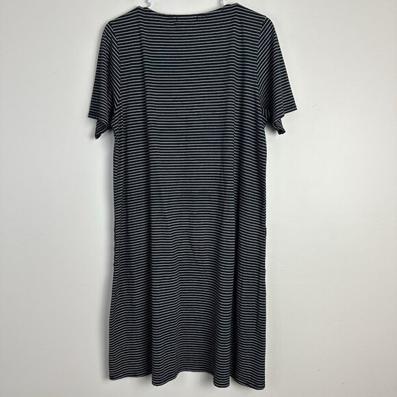 Fresh Produce Dress M Striped Pockets Trapeze Shift Loose Flowy‎ Midi Black Gray - Picture 3 of 7